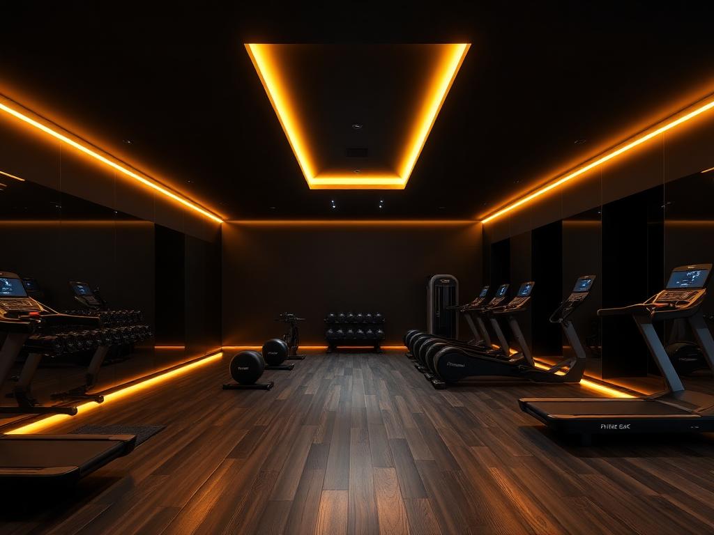 High-end luxury fitness club with premium lighting